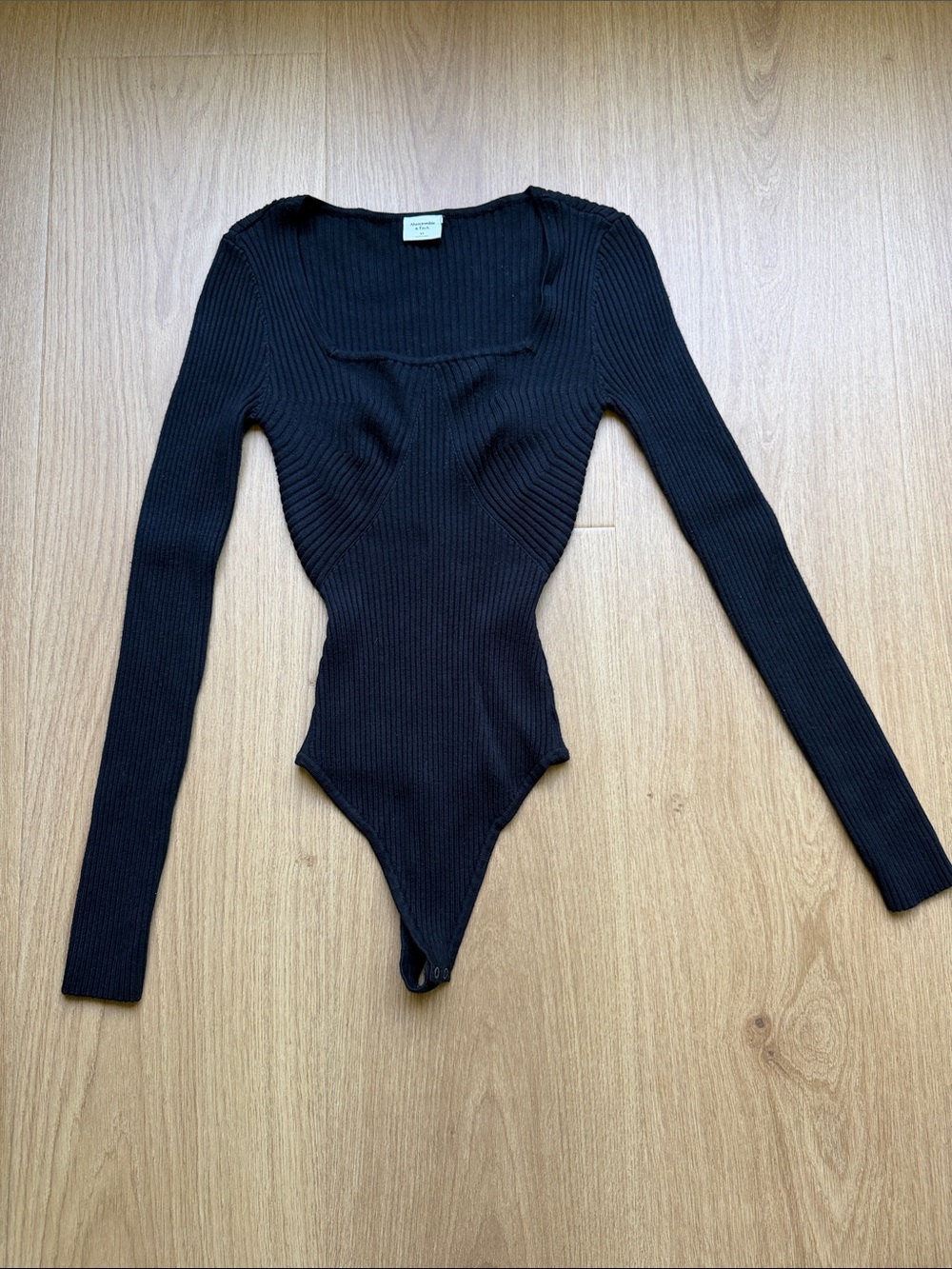 Abercrombie & Fitch Black Ribbed Long Sleeve Bodysuit